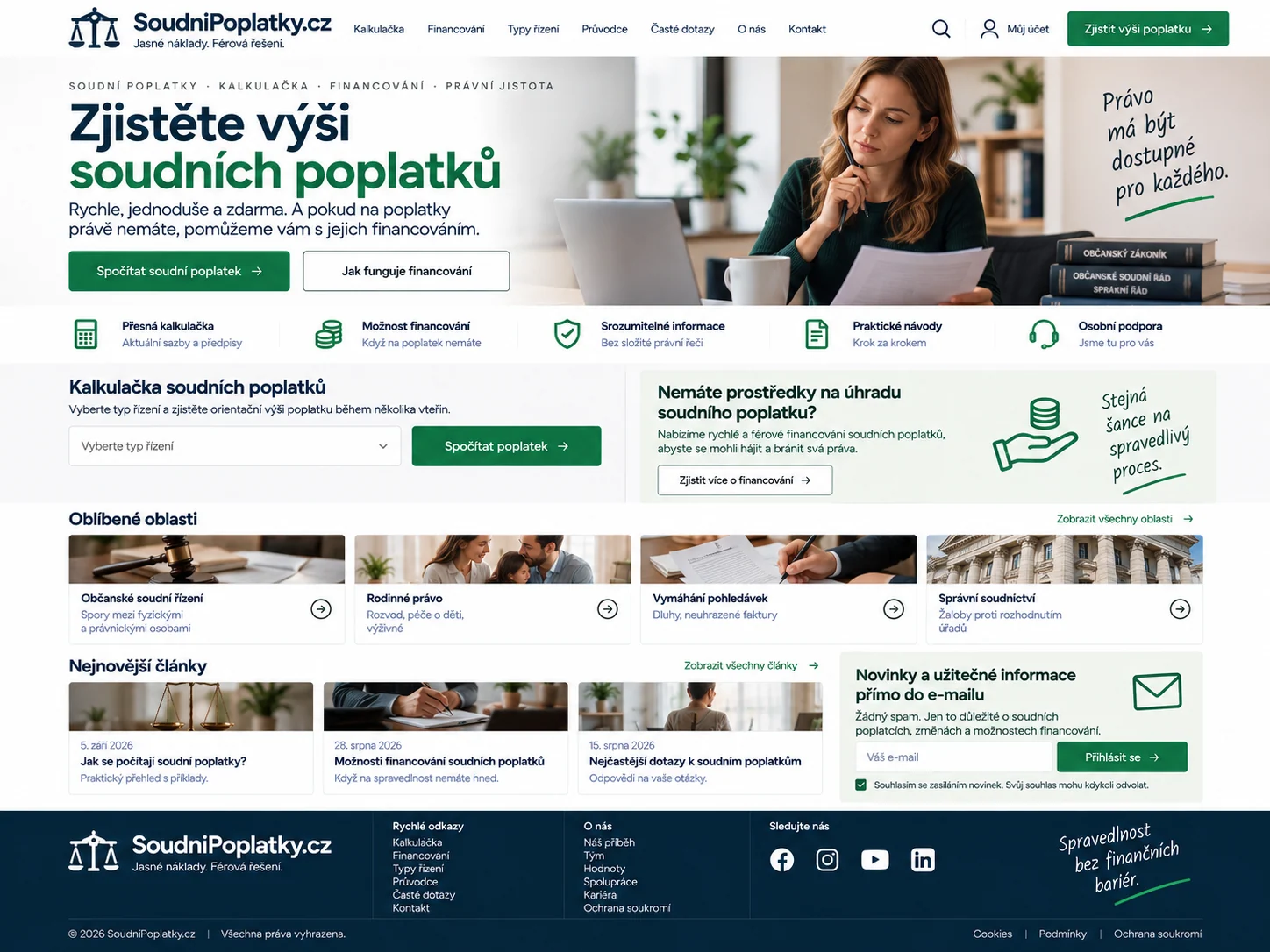 Ilustrační návrh odborného webu o soudních poplatcích
